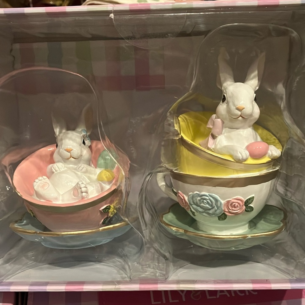 Charming Pink and Yellow Rabbit Teacup Accents